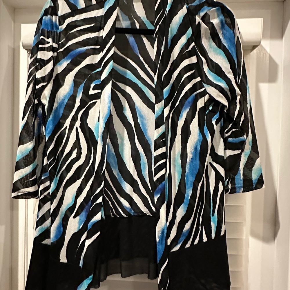 Chico's Zebra Print Cardigan - Black, Blue, White